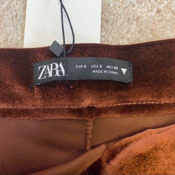 Zara brown velvet flared high waisted pants Sz S NWT - Picture 5 of 10